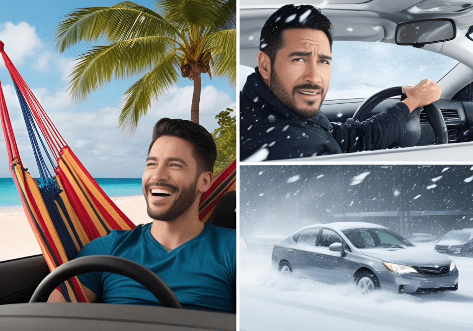 Untitled design - 2025-05-23T070502.745 Man relaxing, driving, and car in snow.
